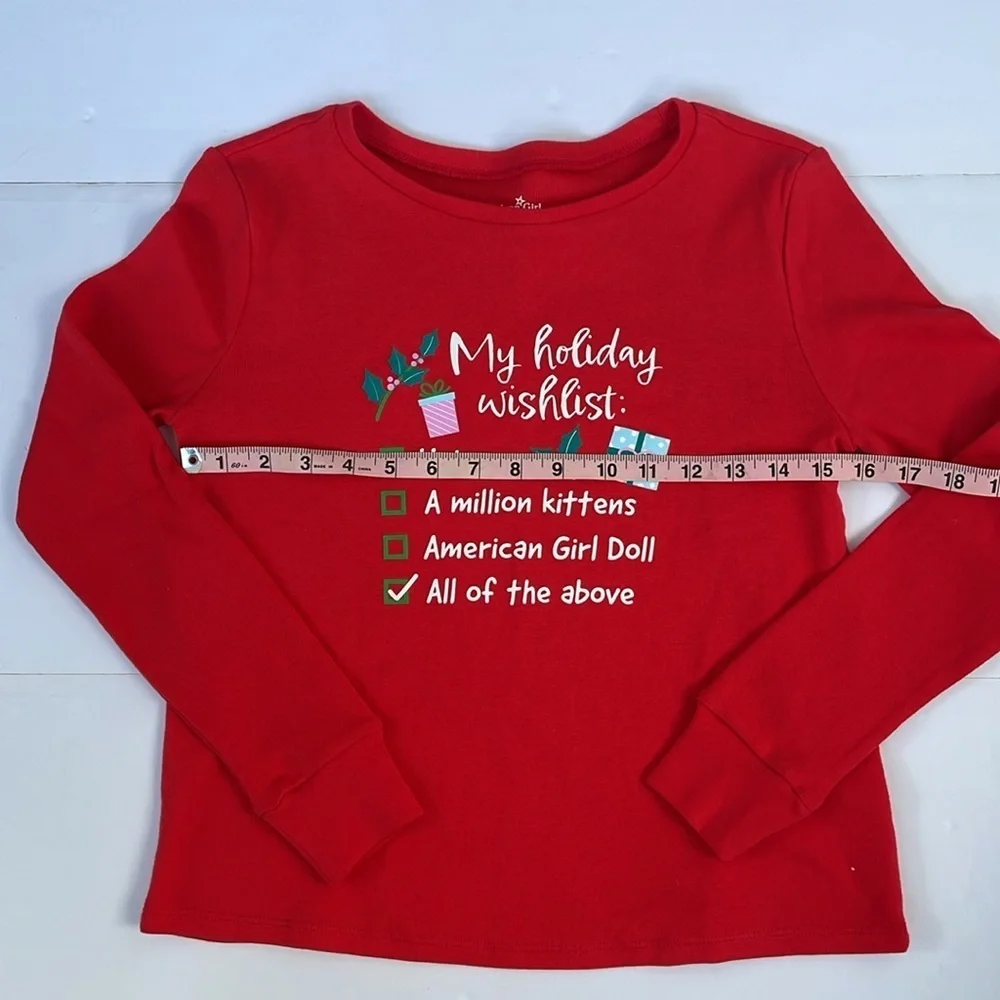 American Girl Long Sleeve Holiday Wishlist Cotton Shirt Size 14 Top Only